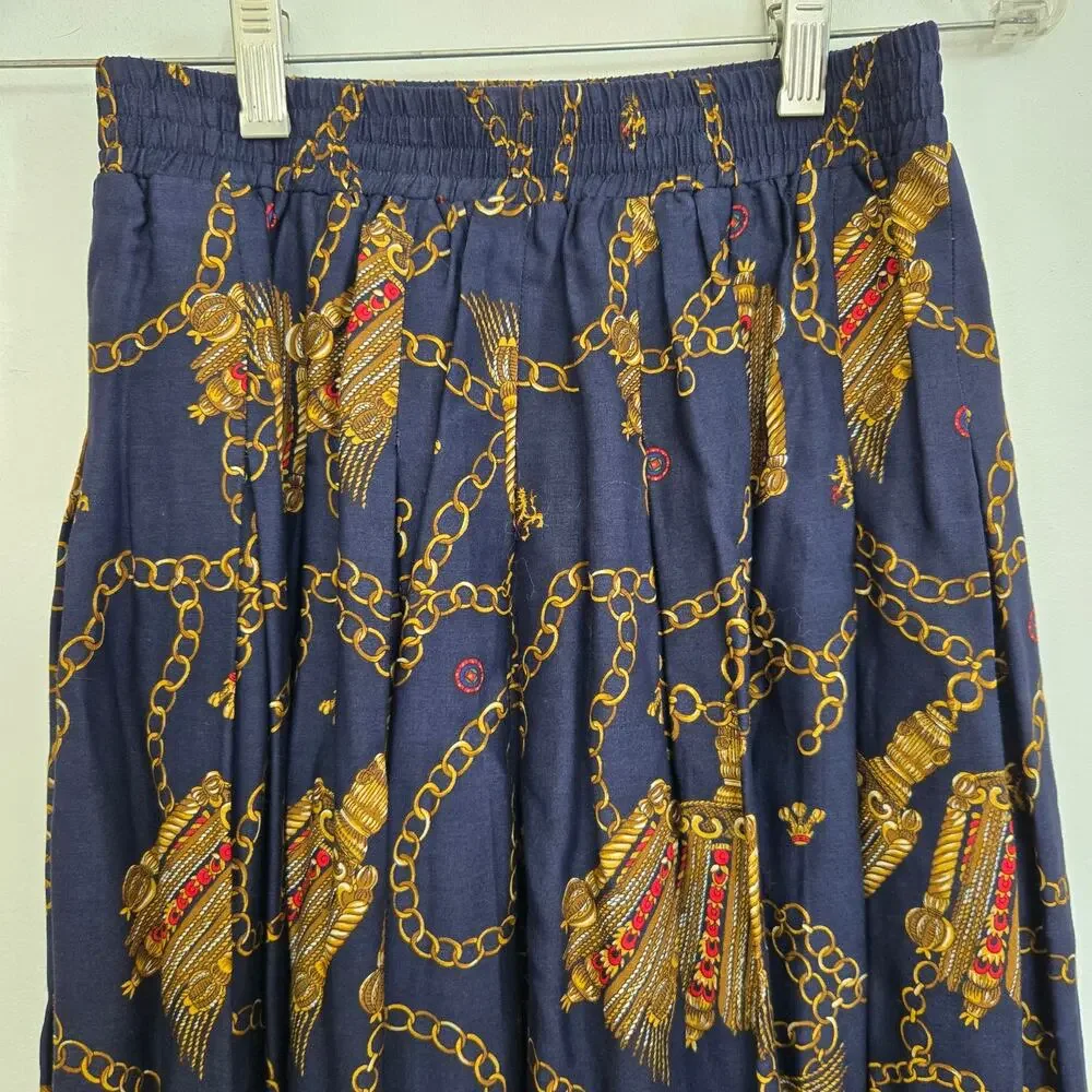 Vintage Ornate Scarf Print Midi Skirt Royal Lions Baroque Maximalist Women Small